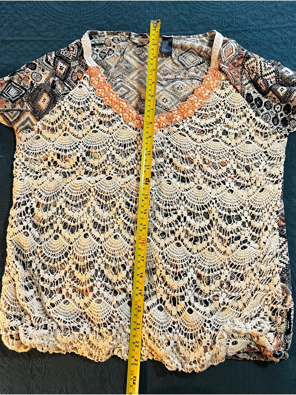 BKE Cream Beaded Crochet V-Neck 3/4 Sleeve BoHo Size M - Picture 14 of 15